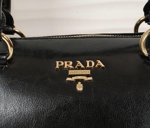 2014 Prada Shiny Leather Two Handle Bag BL0822 black